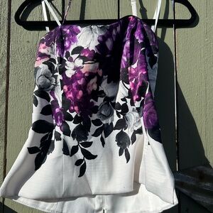 White House Black Market Purple and Black Floral Camisole